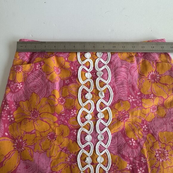 Lilly Pulitzer Skirt 6 Pink/Orange Cotton Elephant Hibiscus 18" Grannycore Beach - Picture 9 of 13